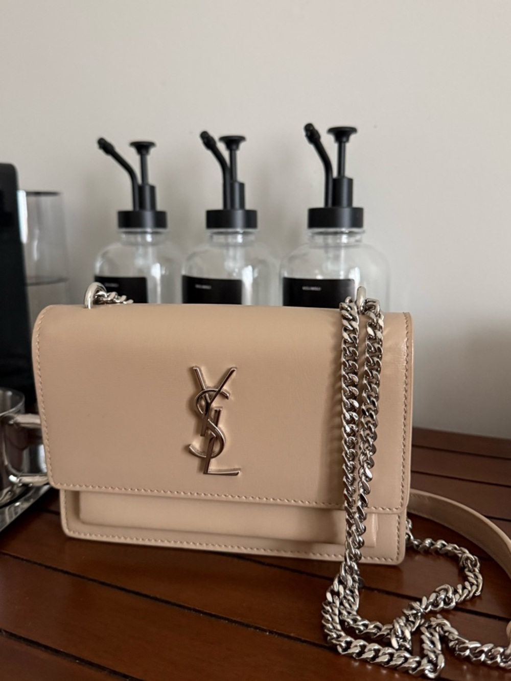 Saint Laurent Nude Beige Leather Chain Crossbody